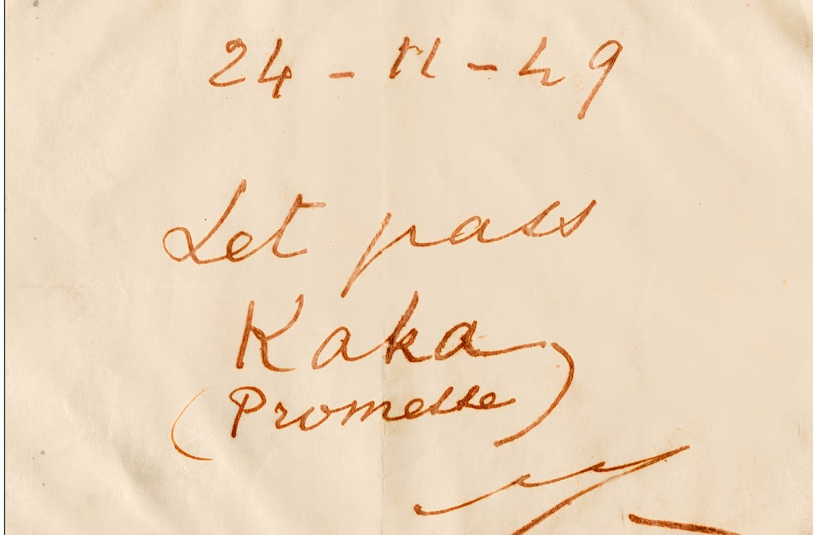 The Mother&rsquo;s handwritten note granting permission, dated 24-11-49
