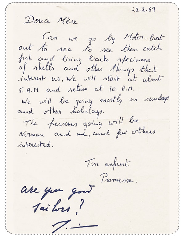 Promesse&rsquo;s handwritten letter to the Mother, 22.2.69, with Her reply in Her own hand