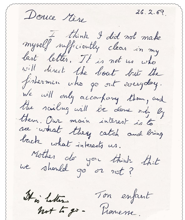 Promesse&rsquo;s handwritten letter to the Mother, with Her reply in Her own hand