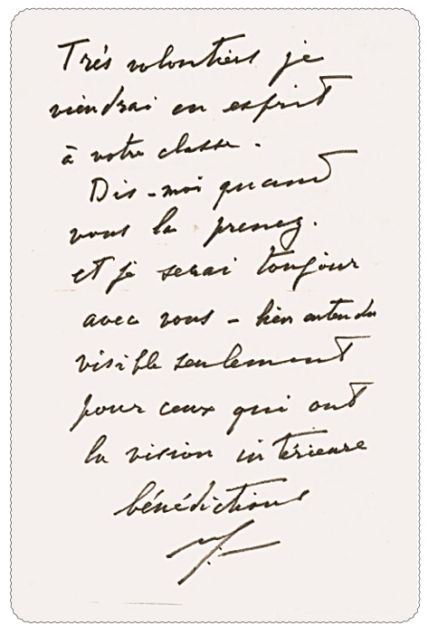 Promesse&rsquo;s handwritten letter to the Mother, 23.2.67, with Her reply in Her own hand