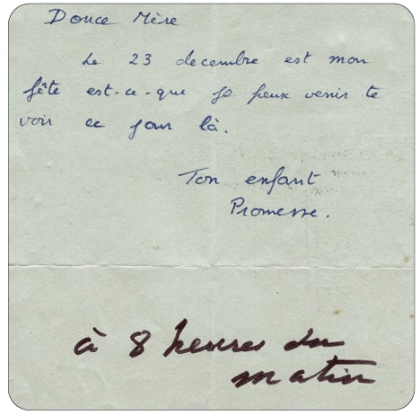 Promesse&rsquo;s handwritten letter to the Mother, with Her reply in Her own hand